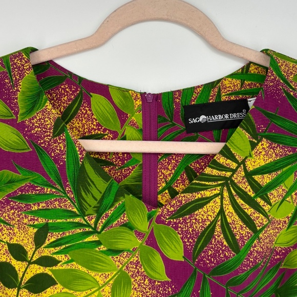 Sag Harbor Womens Size 14 Maxi Dress Magenta Green Yellow Hawaiian Floral V-Neck - Picture 3 of 11